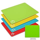Flexible Cutting Board Mats Set, HISRAY Premium Plastic Chopping Board Easy to Clean, 4 Colored Reversible & Eco Friendly Mats with Food Icons Extra Large Size 15'' x 12'' for Kitchen Bar,BBQ,Boat,RV