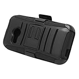 HTC One Remix (Verizon) - Black Impact Armor Kickstand Hybrid Cover Case + Locking Swivel Belt Clip Holster + Atom LED Keychain Light