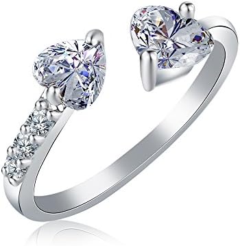 Diamondwize Sale! Open Double Heart White Gold Color - Adjustable Crystal Ring