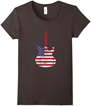 Womens American Guitar Shirt - Hard Rock Band Shirt USA Flag Tee Medium Asphalt