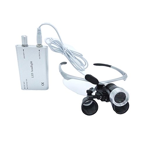Dental Surgical Binocular Loupes 2.5X420mm Optical Glass + 3W LED HeadLight Silver by Purple-Violet