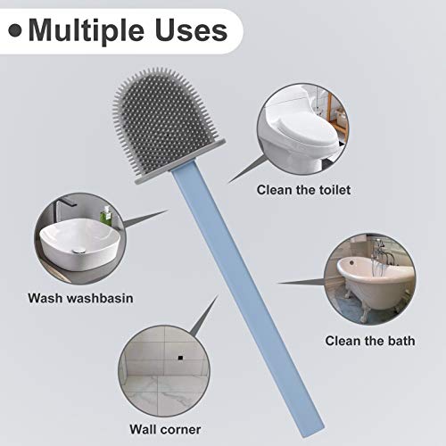 WERFORU Toilettenbürste, praktischer TPR-Bürstenkopf WC Bürste, Keine Tote Ecke Klobürste, Toilettenreinigungsbürste mit Sockel, kein Halter, 1 Stück, blau