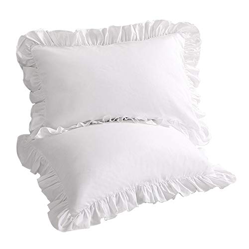 SexyTown Cotton Pillow Cases White Ruffled Pillow 2 Pack Sham Queen(2 Piece)