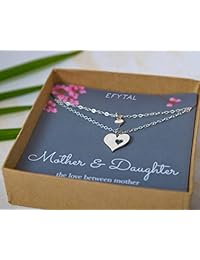 Juego de madre-hija, collares de recorte de corazón, 2 collares de plata de ley para regalo del Día de la madre