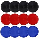 Kasteco 12 Pack 2.5 Inch Air Hockey Pucks for Small Size Table, 3 Colors, Red, Blue and Black