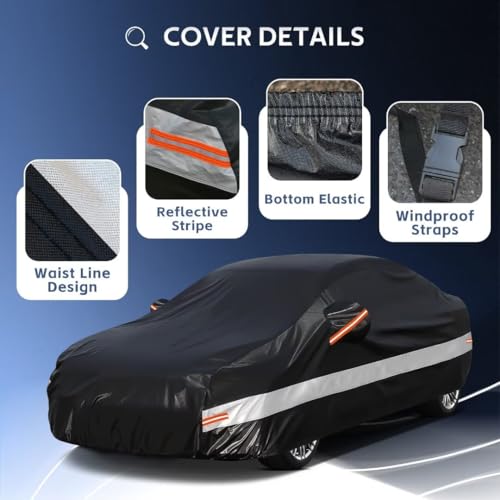 Holthly 10 Layer Outdoor Car Cover, Waterproof Car Cover, Sun and Dust Protector Cover, Car Layer Suitable for Audi A4 A5, BMW 3 Series, Mercedes C-Class, VW Passat, etc. C7 Black