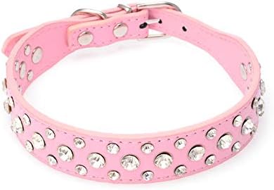Avenpets 10"-24" Length Custom Leather Small Dog Collar Cat Collar with Crystal Rhinestone Bling