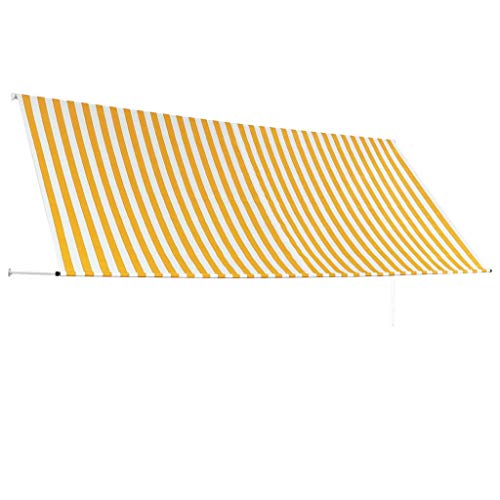 vidaXL Markise, Klemmmarkise Einziehbar, Sonnenschutz für Fenster Terrasse Balkon, Balkonmarkise Fallarmmarkise Fenstermarkise, Gelb Weiß 350 x 150cm – Bild 5
