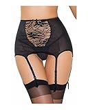 Women's Sexy High-Waisted Lace Hollow-Out Garter Belt Plus Size Red and White (M, Black)