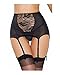 Women's Sexy High-Waisted Lace Hollow-Out Garter Belt Plus Size Red and White (M, Black)