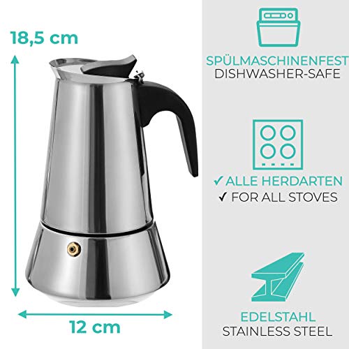 Cosumy Espressokocher Induktion geeignet - 6 Tassen - Edelstahl - Set mit Dosierlöffel und Bürste - 300 ml – Bild 7