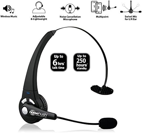NoiseHush N720m Bluetooth Over-the-Head Multipoint Headset With USB Car Charger