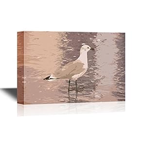 Canvas Wall Art - Seagull on The Beach - Gallery Wrap Modern Home Art | Ready to Hang - 12x18 inches