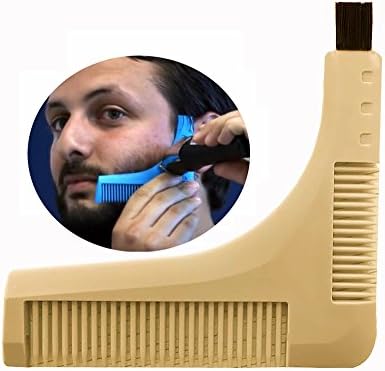 JIAEN Beard Grooming Tool Beard Molding Template with Beard Brush and Beard Comb for Men's Mustache Care,Perfect Lines and Symmetry (Light Yellow)