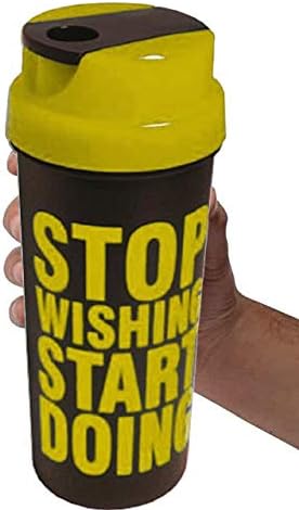 Dewberries Gym Shaker with Protein Mixer-700 ml (Yellow) Stop Wishing Start Doing