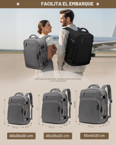 ZHXX Travel Backpack Travel Backpacks for Airplane 55 x 40 x 20 44L Compatible with Ryanair|EasyJet|Wizz Air|Vueling.Includes 17 Inch Laptop Compartment and Pocket with Security Closure