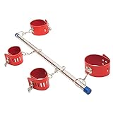 Adult Flirting Supplies Bar Spreader, Stainless Steel Handcuffs Ankle Bracelets Bondage Leather Products Sex Toy, Adjustable Steek Spreader Bars with Cuffs Bondage (Red)