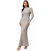 Womens Long Sleeves Backless Maxi Dress Side Split Bodycon Evening Party Formal Dress