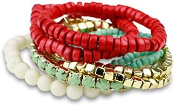 Red &amp; Turquoise Strand Bohemian Textured Stackable Bracelet Set ~ Funky Monkey