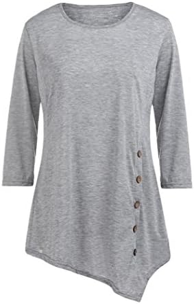 Anxinke Women Long Sleeve Round Neck Pleated Irregular Hem Tunic Blouse Top With Buttons (Gray, 2XL)