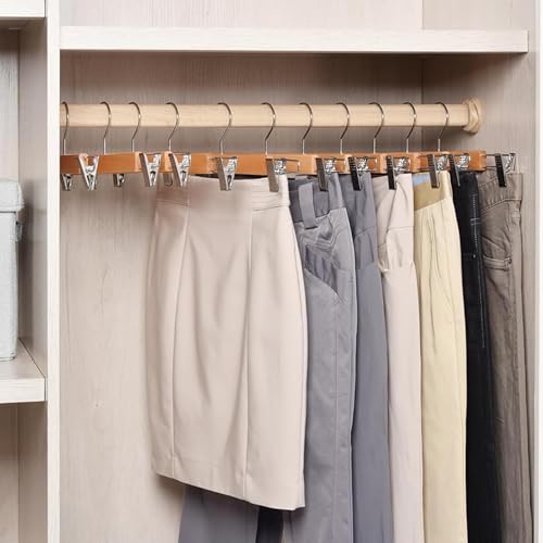 MXCOCO 10Pcs Perchas para Pantalones con Clip, Clip Pantalones Antideslizantes con Distancia Ajustable, Clips de Goma sin Arrugas, Perchas de Acero Inoxidable con Gancho Giratorio para Faldas y Jeans