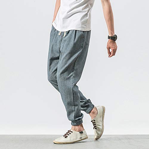 BingYELH Men's Drawstring Casual Beach Trousers Linen Summer Pants Elastic Waist Lounge Pajama Jogger Loose Fit Yoga Pants Blue