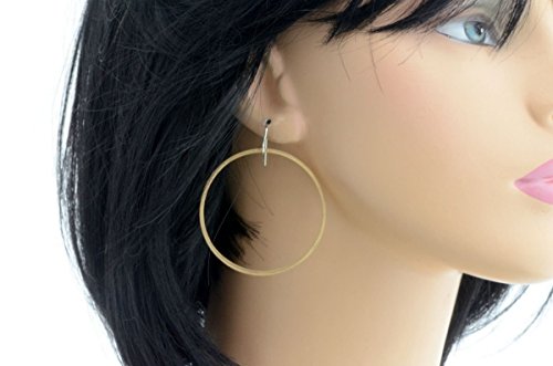 Large thin triple gold brass hoop dangle earrings lightweight 2 inch round hypoallergenic nickel free - Thumbnail 2