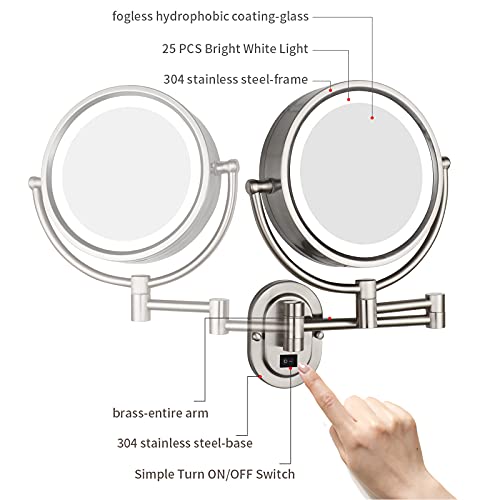 GURUN LED Lighted Wall Mount Makeup Mirror with 3X Magnification for