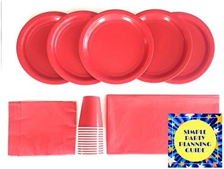 Party Supply Set for 20 Guests Paper Plates, Napkins, Cups, Table Cloth with Party Planning Guide