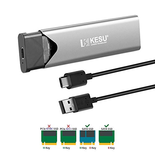 KESU M.2 SSD Enclosure Adapter, USB 3.1 Gen 2 (10 Gbps) to NGFF BKey Hard Drive Caddy External