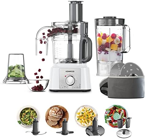 Kenwood FDP65.860WH food processor with 9 attachments. Express Serve and Dice, 1.5L Jug blender and mini chopper, White