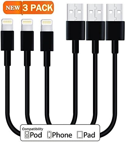 Lightning to USB Certified - Short Lightning 8 Pin to USB [Heavy Duty] iPhone Charging Cable iPad Charger for Apple iPhone 7/6/6S/Plus/SE Mini/Air/Pro/iPod, Compatible with iOS10 - Black