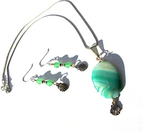 Sea foam green agate pendant necklace Aventurine earrings