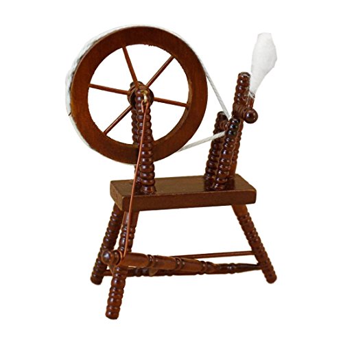 Vaorwne 1:12 Scale Doll House Miniature Hand Reeling Machine Wooden Spinning Wheel Brown - Thumbnail 4