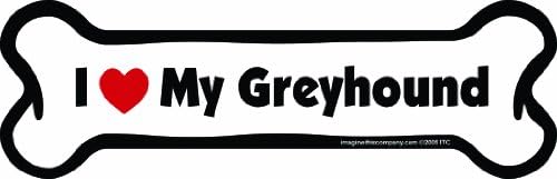 Bone Car Magnet, I Love My Greyhound, 2-Inch by 7-Inch