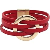 TengRiah Circle Charm Leather Wrap Bracelet Bohemian Handcrafted Layered Cuff Boho Multi-Chain Bracelet for Women Teen Holiday Jewelry