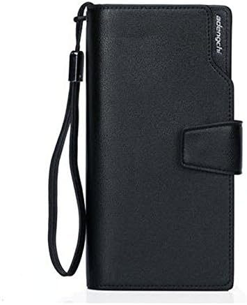 Mens Long Wallet Leather Fashion Business Men's Clutch With Phone Holder High Capacity Man Purse with Credit Card Holder (Black)