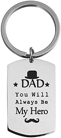 Haoflower Fathers Gifts Key Chain Keepsake Stainless Steel Dog Tag Keyring for Father Grandfather