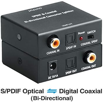 Optical-to-Coaxial Or Coax-to-Optical Digital Audio Converter, Bi-Directional Digital Coaxial to/from Optical (Toslink/SPDIF) Audio Signal Adapter/Repeater (2-Way) by ROOFULL
