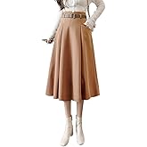 IDEALSANXUN Wool Midi Skirts for Womens High Waisted A Line Pleated Belted Fall Winter Skirts