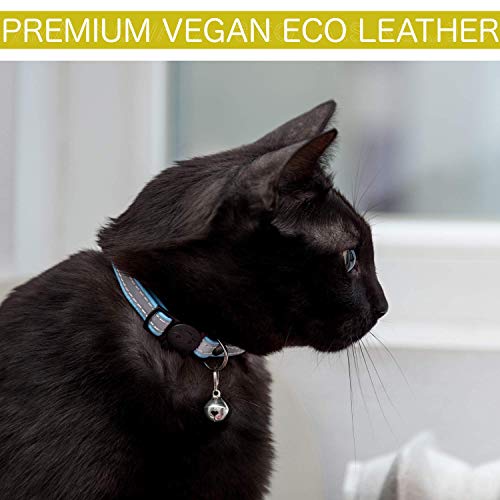 Leather Cat Collar Reflective, Set of 3, Plus Lucky Charm Pendant, Breakaway with Bell, Solid & Safe Collars for Cats, Nylon, Kitty Collars, Pet Collar, Free Replacement