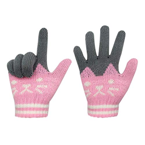 Orityle Winter Animal Cat Kids Knitted Gloves Full Finger Windproof Ski Mittens for Girls Boy Child