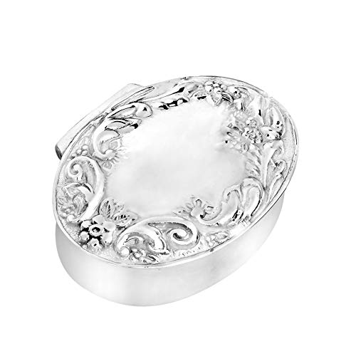 AeraVida Victorian Floral Style Oval .925 Sterling Silver Pill Box Keepsake