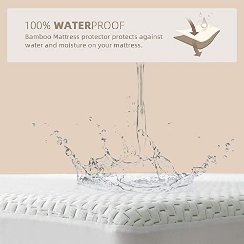 JET\'S HOME Queen Bamboo Waterproof Mattress Protector - Breathable Washable Mattress Cover Fitted Deep Pocket Ultra Soft Mattress Pad Cover