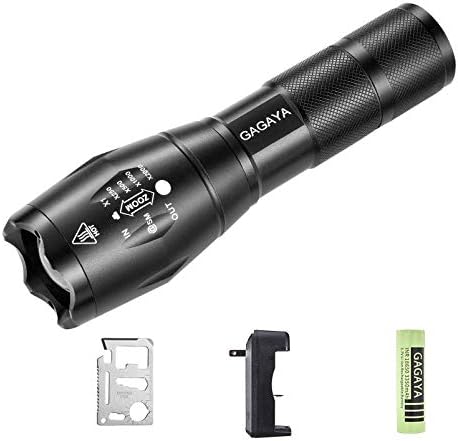 Ultra Bright LED Tactical Flashlight XC60, IP68 Waterproof 600 Lumens CREE XM-L2 Zoomable Handheld Flash light,6-hour Long Lasting with Rechargeable 3350mAh Li-ion Battery & Charger for Hiking Camping