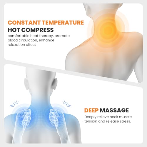 Svxhaoy 3-in-1 Neck Massage Pillow—with Heat, Massage, and Traction Stretching,Deep Tissue Massage Relieves Shoulder and Neck Muscle Pain and Stiffness,Suitable for Men and Women, Grey