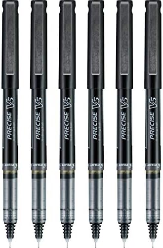 Pilot Precise V5 Premium Rolling Ball Pens, Extra Fine Point, Black, 6 Pack (13622)