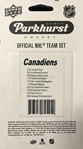 Montreal Canadiens 2018 2019 Upper Deck PARKHURST Series Factory Sealed Team Set Including Carey Price, Shea Weber and a Rookie Card of Jesperi Kotkaniemi Plus 7 Others