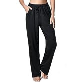 LUESGER Women's Yoga Sweatpants with Pockets Drawstring Wide Leg Loose Comfy Pants for Athletic, Lounge, Travel, Work