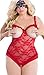 IYISS Women's Mesh Lace Open Cup Crotchless Teddy Lingerie with Eye Mask